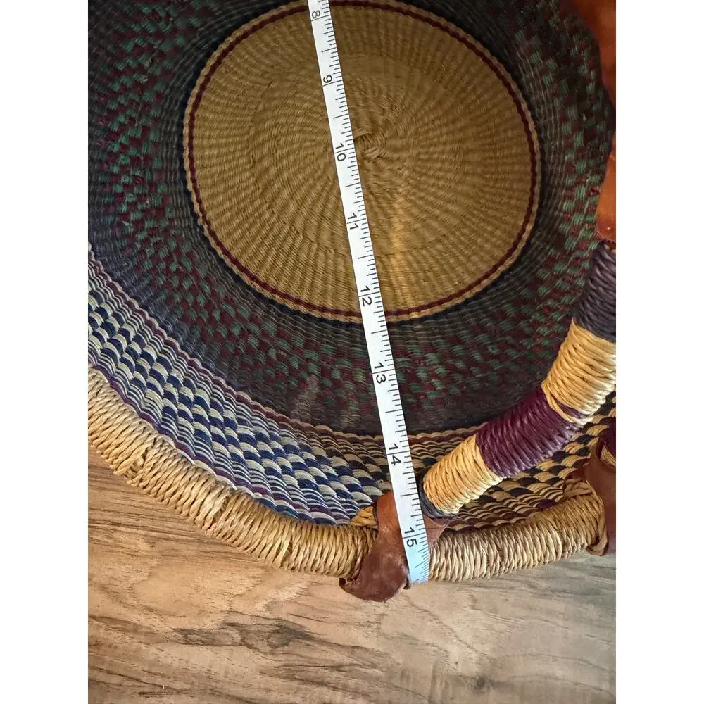 Bolga basket LARGE Hand Woven Natural African Market Leather Handle Reshapeable